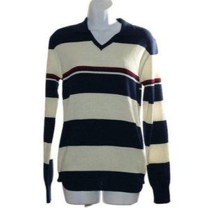 Vintage Gap Sweater, Collared V Neck, Colorblock‎ Pullover, Campus Wear Striped